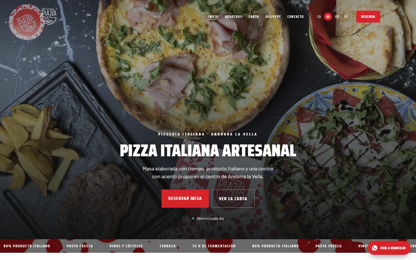 Web de La Piazza, Pizzería italiana · Andorra la Vella, en escritorio