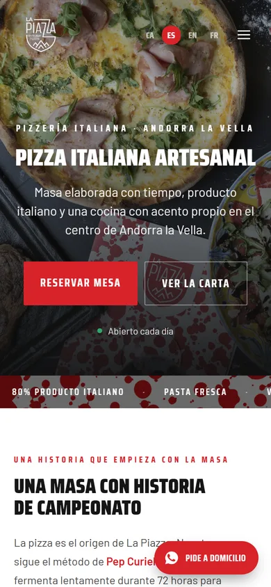 Web de La Piazza en el móvil